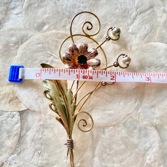 Vintage 1940s Van Dell 12K Gold Filled Floral Wire Brooch - Picture 7 of 7